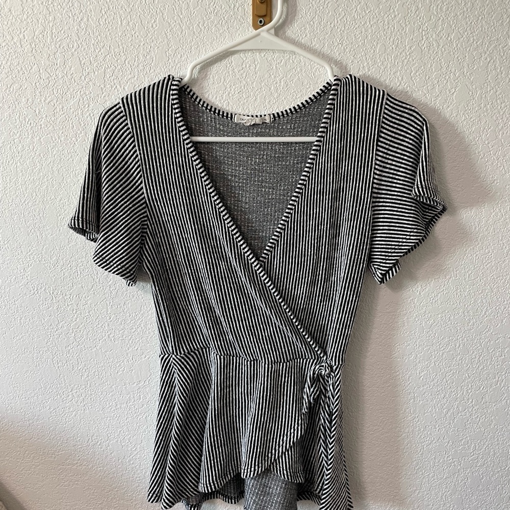 Caution To The Wind Black and White Striped Blouse